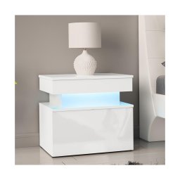 Mesa de cabeceira com iluminação LED GLOSSA 55x51 cm branco/branco lacado brilhante