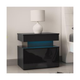 Mesa de cabeceira com iluminação LED GLOSSA 55x51 cm preto/preto brilhante