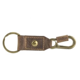 GreenBurry Chaveiro de Couro 12x3cm com Mosquetão "Vintage" marrom antigo