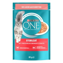 52x85g SterilCat: Salmão e cenoura Purina One comida húmida gatos