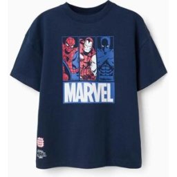 MARVEL HEROES T-shirt de algodão com estampados Marvel para menino, azul-marinho Azul 7-8 Years