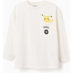 POKÉMON T-shirt de algodão com estampado Pikachu para menino, branco Beige 9-10 Years
