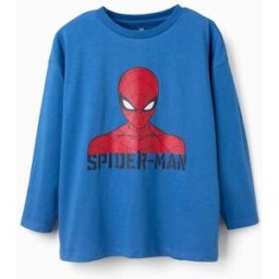 MARVEL HEROES T-shirt de manga comprida em algodão Spider-Man para menino, azul Azul 3-4 Years