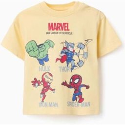 T-shirt de algodão com estampado Marvel Heroes para bebé e menino, amarelo Amarelo 24-36 Months