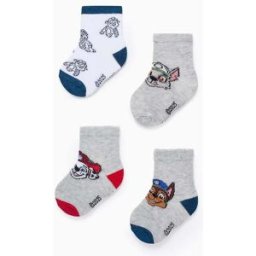 PAW PATROL Pack 4 Pares de Meias para Bebé Menino 'Patrulha Pata', Cinza/Branco Misto 15-18