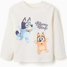 T-shirt de manga comprida de algodão Bluey para bebé e criança, branco Branco 24-36 Months