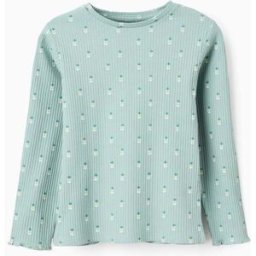 ZIPPY T-shirt Canelada de Manga Comprida com Motivo para Menina, Verde-claro Verde Claro 7-8 Years