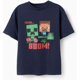 T-shirt de algodão com estampados Minecraft para menino, azul-marinho Azul 5-6 Years
