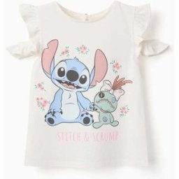 Disney T-shirt de algodão com estampado Stitch & Scrump para menina, bege-claro Beige 9-10 Years