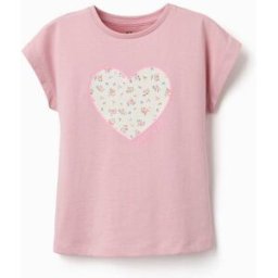 ZIPPY T-shirt de algodão com estampado de coração floral para menina, rosa Rosa 6-7 Years