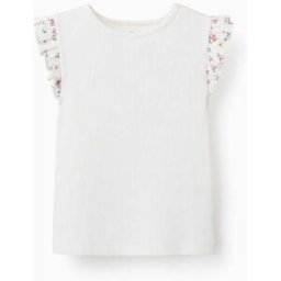 ZIPPY T-shirt de algodão canelado com folhos para menina, bege-claro Beige 6-7 Years