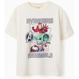 MARVEL HEROES T-shirt de algodão com estampado frontal Avengers para menino, branco Branco 7-8 Years