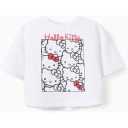 T-shirt de Algodão Cropped para Menina 'Hello Kitty', Branco Branco 5-6 Years