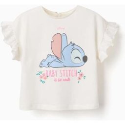 Disney T-shirt de algodão com estampado Stitch para bebé menina, bege-claro Beige 18-24 Months
