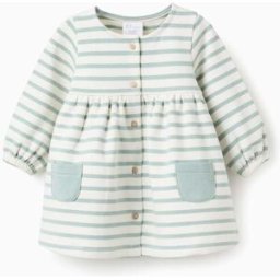 ZIPPY Vestido Cardado às Riscas para Recém-Nascida, Branco/Verde-Água Verde Claro 0-1 Months