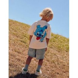 Disney T-shirt de algodão com estampados do Stitch para criança, branco Branco 7-8 Years