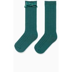 ZIPPY Meias altas caneladas com laço para menina, verde-escuro Verde 31-34