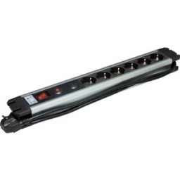 Bloco de 6 tomadas com interruptor para rack bastidor e protecção contra picos de corrente 19'' 1U com ficha schuko
