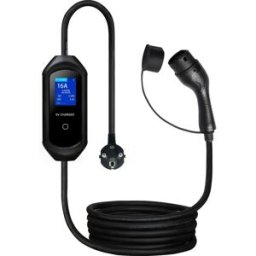 Carregador portátil para EV c/ display - monofásico 8-16A 3.5kW - Schuko - Tipo 2 - IP54 - 5m