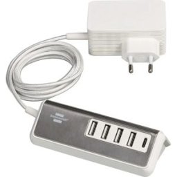 Brennenstuhl - Carregador 4×USB-A + 1×USB-C PD (20W) com estação de secretária e cabo 1.5m