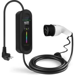 Carregador portátil para EV c/ display - monofásico 6-16A 3.5kW - Schuko - Tipo 2 - IP54 - 5m