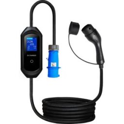 Carregador portátil para EV c/ display - monofásico 8-32A 7kW - CEE 32A - Tipo 2 - IP54 - 5m