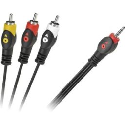 Cabo 3RCA - Jack3.5(4pin) (Video + 2x Audio) p/ câmaras de filmar - 1.5m