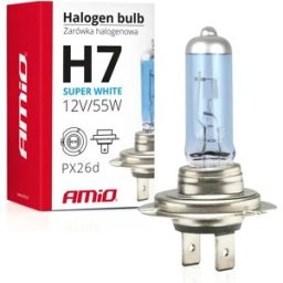 AMiO - Lâmpada halogéneo H7 PX26d 12V 55W Super White 5500K c/ filtro UV (E8)