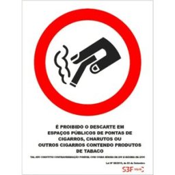 Placa de sinalização PVC ''Proibido o descarte em espaço públicos de pontas de cigarros'' - 150x200mm