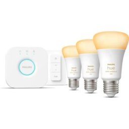 Philips Hue White Ambiance Starter Kit - Conjunto de 3 lâmpadas inteligentes E27 Hue White Ambiance 1100 + Hue Bridge + comando