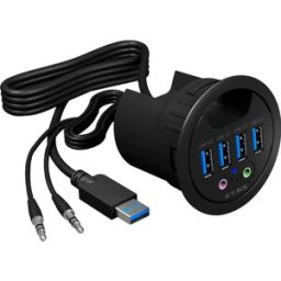 ICY BOX IB-HUB1403A - Hub USB 3.0 de embutir (Ø60mm) c/ 4×USB-A + áudio in/out