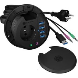 ICY BOX IB-HUB1430 - Hub USB 3.2 de embutir (Ø80mm) c/ 4×USB-A + áudio in/out + tomada