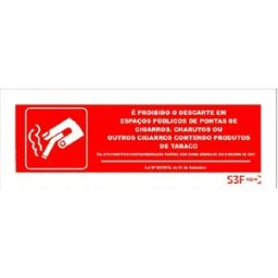 Placa de sinalização PVC ''Proibido o descarte em espaço públicos de pontas de cigarros'' - 250x160mm