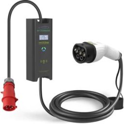 Carregador portátil para EV c/ display - trifásico 6-32A 22kW - CEE 32A (c/ adaptador shuko) - Tipo 2 - IP54 - 5m