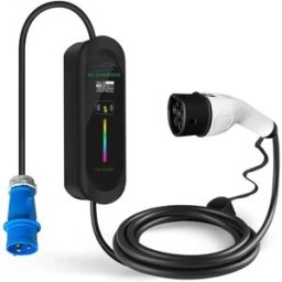 Carregador portátil para EV c/ display - monofásico 6-32A 7.4kW - CEE 32A (c/ adaptador Schuko) - Tipo 2 - IP54 - 5m
