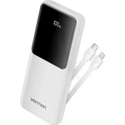 Vention FHOW0 - Powerbank 10.000mAh PD 22.5W - cabos USB-C e Lightning integrados - branco