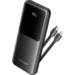Vention FHOB0 - Powerbank 10.000mAh PD 22.5W - cabos USB-C e Lightning integrados - preto