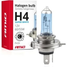 AMiO - Lâmpada halogéneo H4 P43t 12V 60/55W Super White 5500K c/ filtro UV (E8)