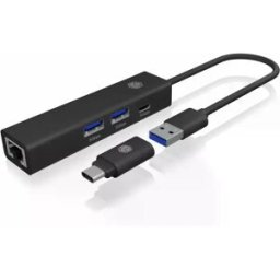 ICY BOX IB-HUB1439-LAN - Adaptador USB-C/A 3.2 para RJ45 Gigabit Ethernet c/ HUB 2×USB-A + USB-C