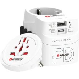 Skross World Adapter USB - Adaptador de viagem Universal (c/ terra) [Combo] c/ 1x USB-A e 1x USB-C (45W)