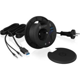ICY BOX IB-HUB1430-CR - Hub USB 3.2 de embutir (Ø80mm) c/ 2×USB-A + 1×USB-C + áudio + leitor de SD/microSD + tomada