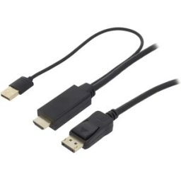 Logilink CH0090 - Cabo adaptador HDMI macho (4K/30Hz) c/ alimentação USB ➝ DisplayPort 1.2 (DP) - 1.0m