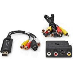 Nedis VGRRU101BK - Placa de captura de vídeo USB2.0 compatível com AV e S-Video