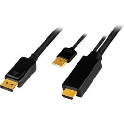 Logilink CH0091 - Cabo adaptador HDMI macho (4K/30Hz) c/ alimentação USB ➝ DisplayPort 1.2 (DP) - 2.0m