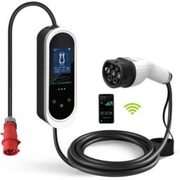 Carregador portátil para EV c/ display + WiFi + BT - trifásico 6-16A 11kW - CEE 16A (c/ adaptador Schuko) - Tipo 2 - IP54 - 5m
