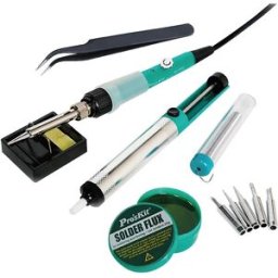 Kit Soldadura (Ferro Soldar, Solda, Dessoldador, Pinça, Resina e Ponteiras Substituição) - Proskit