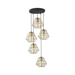 Lustre suspenso em cabo DIAMOND 5xE27/15W/230V preto/dourado