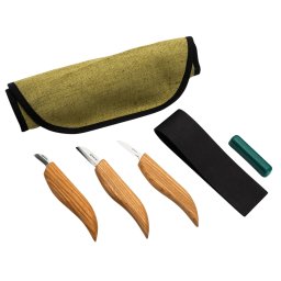 Conjunto de Facas para Entalhe em Madeira Beavercraft (3 facas em rolo + acessórios) S06