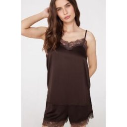 Tezenis Top de Alças Finas em Cetim e Renda Mulher Marrom Tamaño S