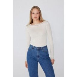 Tezenis Camisola Super Leve Barco Renda/Lã Merino Mulher Branco Tamaño S